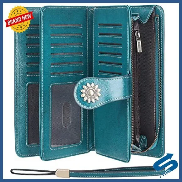 Large Capacity Genuine Leather RFID Blocking Wristlet Wallet Clutch - Picture 4 of 8